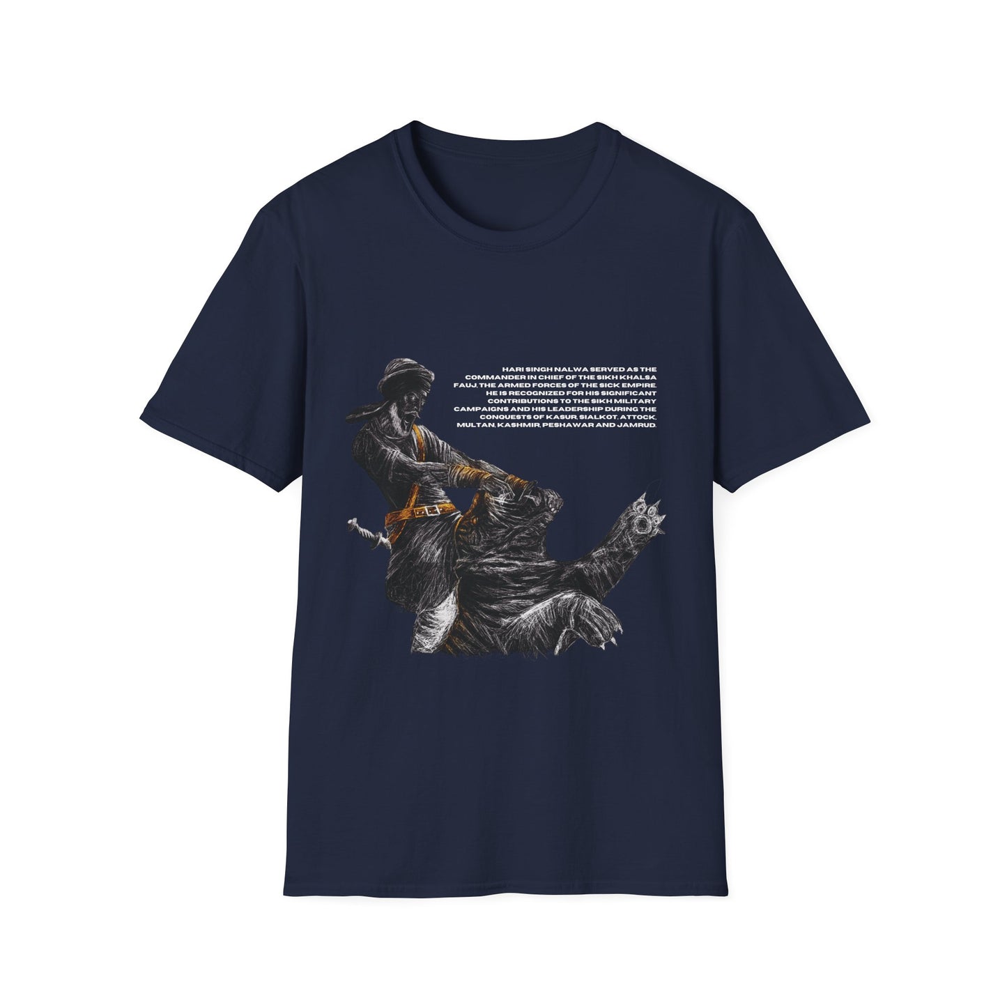 Hari Singh Nalwa T-Shirt, Legendary Sikh Warrior Fighting Lion Design, Sikh History T-Shirt, Hari Singh Nalwa Lion Battle Graphic