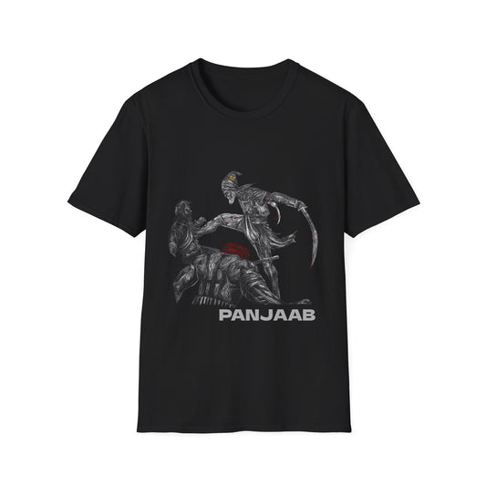 Sikh Warrior Fighting Unisex Softstyle T-Shirt, Punjabi Tee, Indian Heritage Clothing, Historical Battle Shirt, Ethnic Gift for Him, Turban