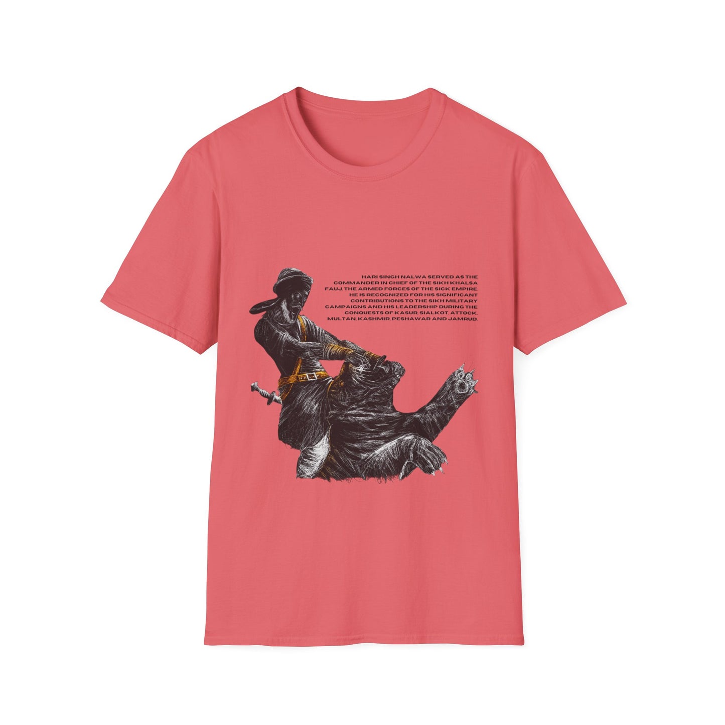 Hari Singh Nalwa T-Shirt, Legendary Sikh Warrior Fighting Lion Design, Sikh History T-Shirt, Hari Singh Nalwa Lion Battle Graphic